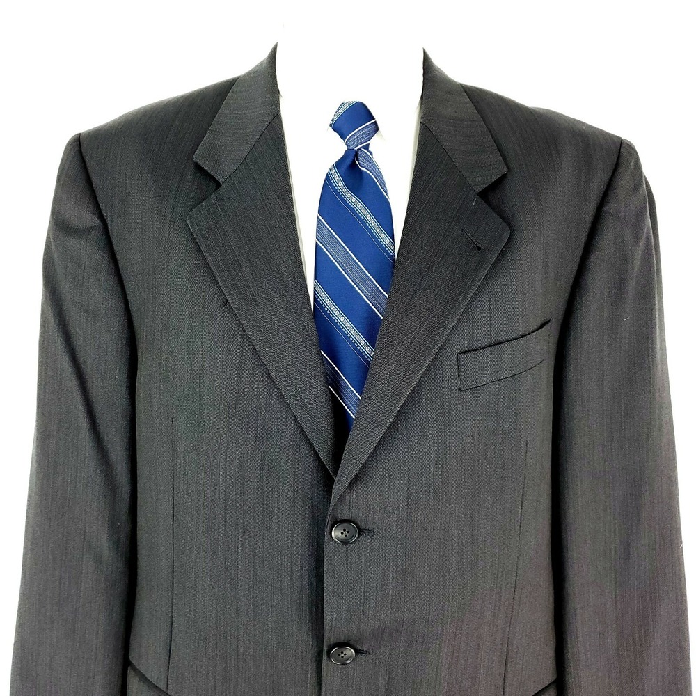 Kilgour French Stanbury Barney's New York Wool 3 Button Blazer 44L Gray Birdseye